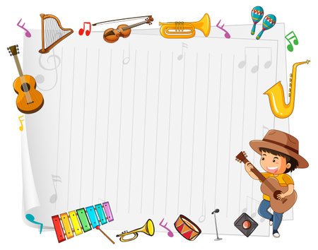 Empty paper with musical instruments illustrationのイラスト素材