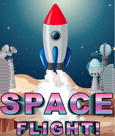 Space Flight poster design with spaceship illustrationのイラスト素材