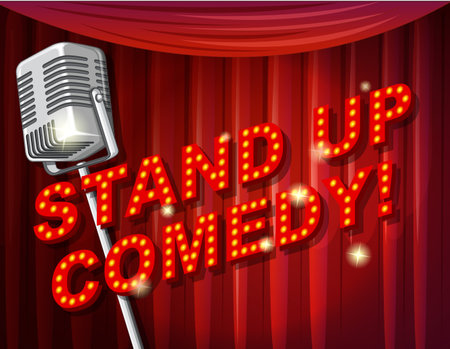 Stand up comedy banner with vintage microphone illustrationのイラスト素材