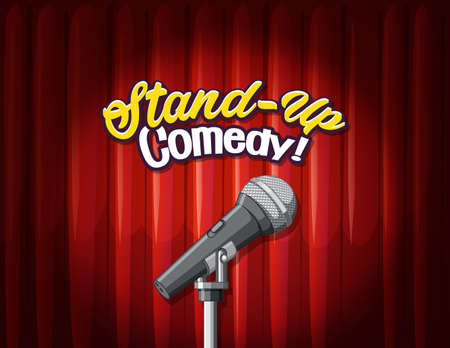 Stand up comedy banner with red curtains background illustrationのイラスト素材