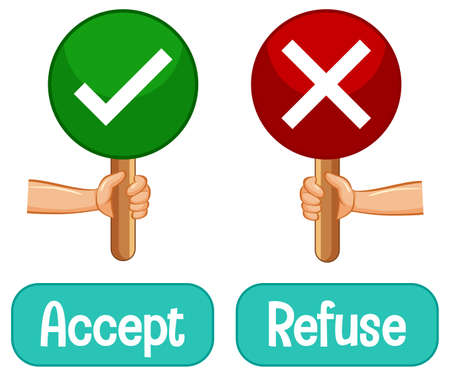 Opposite words with accept and refuse illustrationのイラスト素材