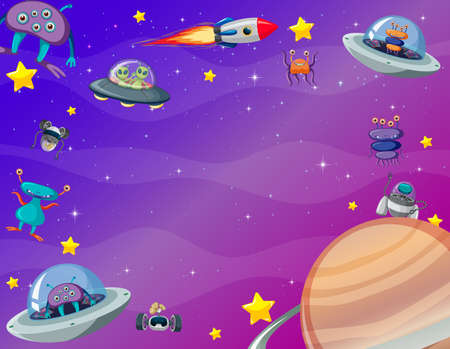 A banner outer space scence background illustrationのイラスト素材