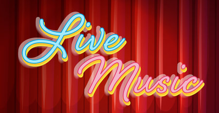 Live Music Banner with Red Curtain illustrationのイラスト素材