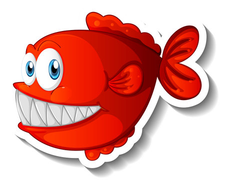 Anglerfish fish cartoon sticker illustrationのイラスト素材