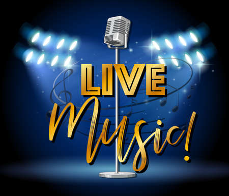 Live music banner with vintage microphone illustrationのイラスト素材