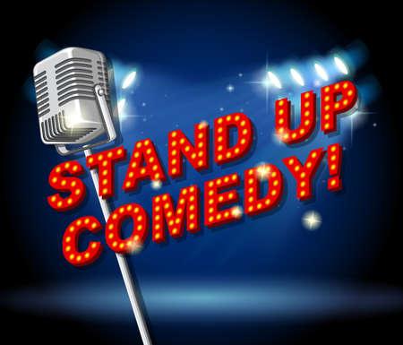 Stand up comedy banner with vintage microphone illustrationのイラスト素材