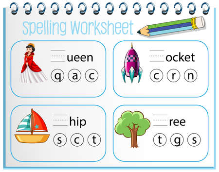 Spelling worksheet template for kids illustrationのイラスト素材