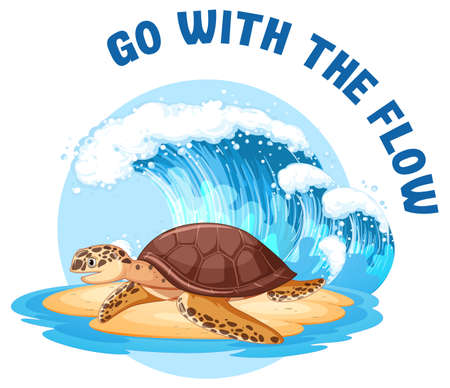 English idiom with picture description for go with the flow illustrationのイラスト素材