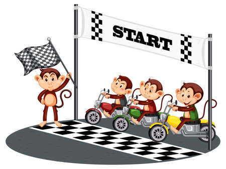 Motorcycle racing with monkey racing drivers illustrationのイラスト素材
