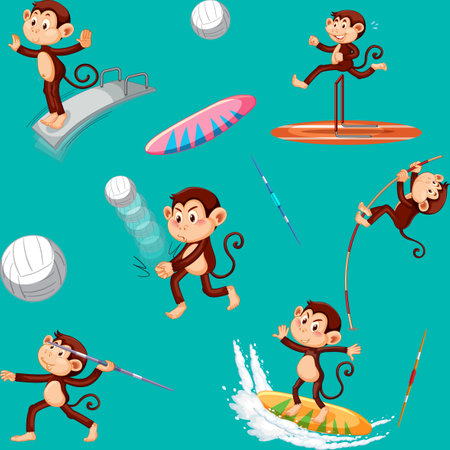 Monkey seamless pattern background illustrationのイラスト素材