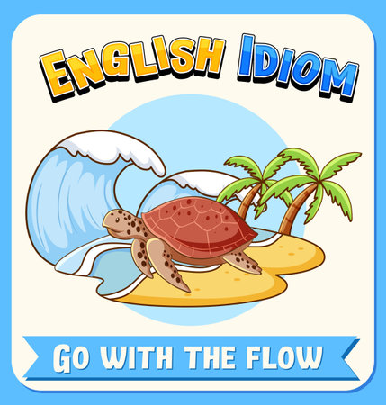 English idiom with picture description for go with the flow illustrationのイラスト素材