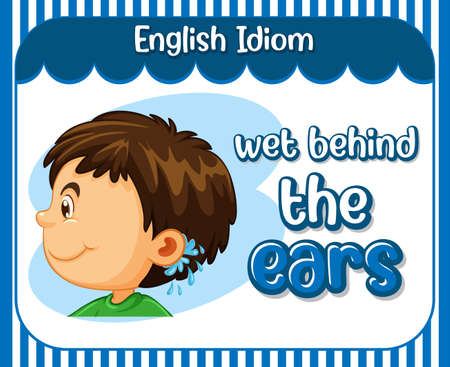 English idiom with picture description for wet behind the ears illustrationのイラスト素材