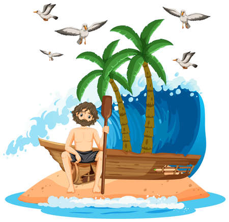 A man on deserted island isolated illustrationのイラスト素材