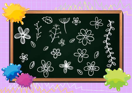 Hand drawn doodle icons on chalkboard illustrationのイラスト素材