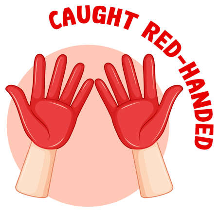 English idiom with caught red-handed illustrationのイラスト素材