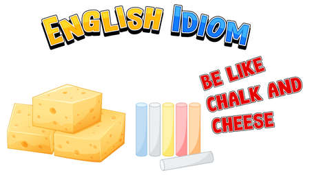 English idiom with be like chalk and cheese illustrationのイラスト素材