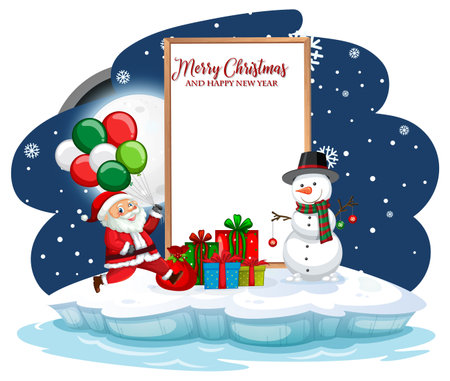 Empty banner with Santa Claus and snowman illustrationのイラスト素材
