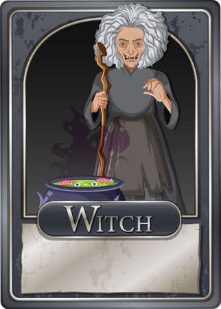 Scary witch character game card template illustrationのイラスト素材