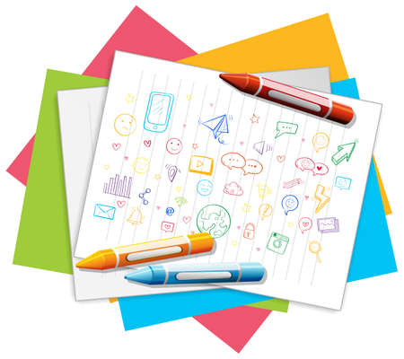 Coloured doodles on paper with crayons illustrationのイラスト素材