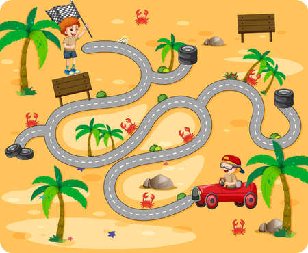 Maze game template in desert theme illustrationのイラスト素材