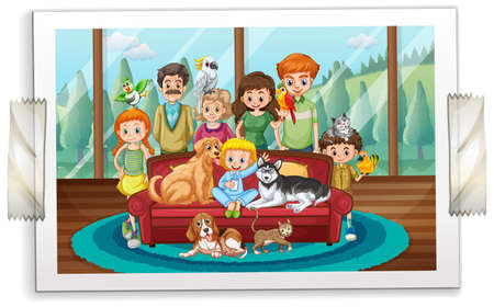 A photo of happy family in cartoon style illustrationのイラスト素材