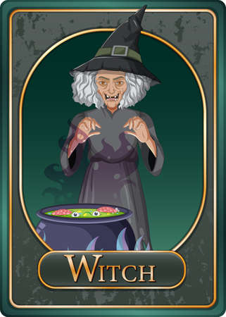 Old witch character game card template illustrationのイラスト素材