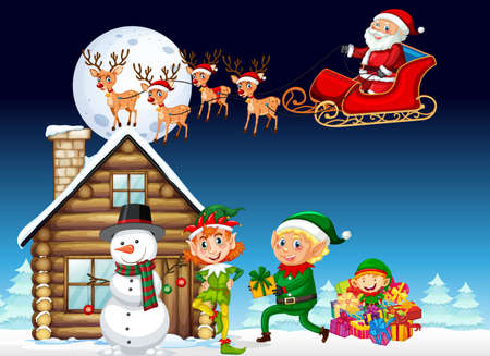 Christmas poster design with Santa Claus on sleigh  illustrationのイラスト素材