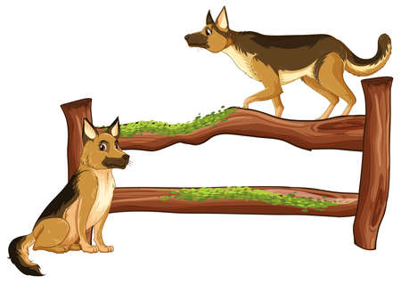 Funny dog with wooden fence illustrationのイラスト素材