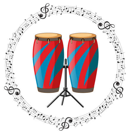 A conga with musical notes on white background illustrationのイラスト素材