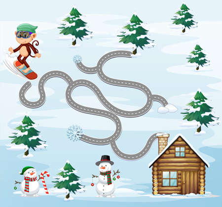 Maze game template with snow theme illustrationのイラスト素材