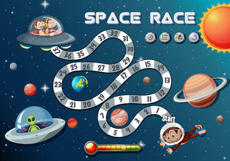 Counting number game template with space race theme illustrationのイラスト素材