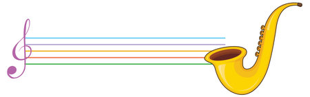 A saxophone with musical notes on white background illustrationのイラスト素材