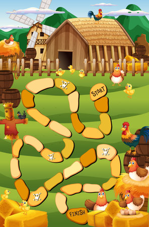 Snake and ladders game template in farm theme illustrationのイラスト素材