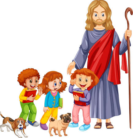 Jesus and children on white background illustrationのイラスト素材
