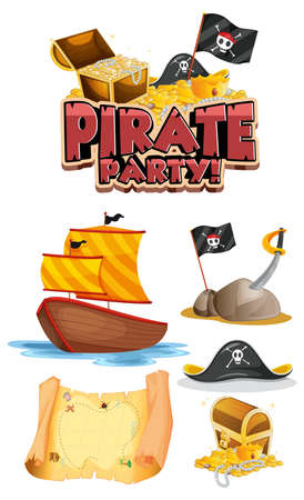Set of pirate cartoon characters and objects illustrationのイラスト素材