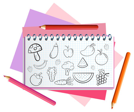 Hand drawn doodle icons on notebook page illustrationのイラスト素材