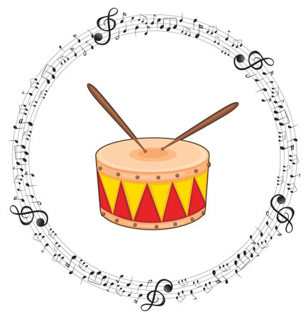 A drum with musical notes on white background illustrationのイラスト素材