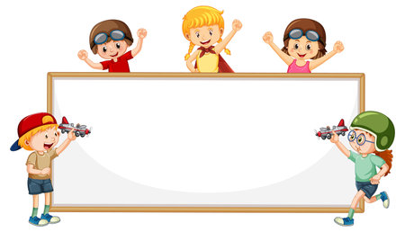Isolated wooden banner with children illustrationのイラスト素材