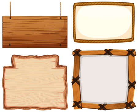 Set of wooden sign banner illustrationのイラスト素材