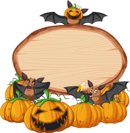 Bat with wooden sign banner illustrationのイラスト素材