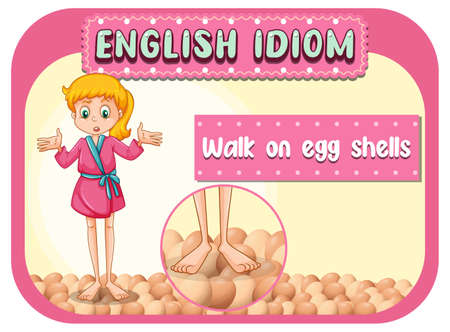 English idiom with picture description for walk on egg shells illustrationのイラスト素材