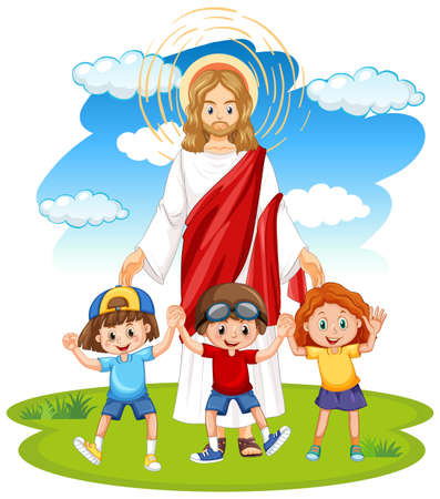 Jesus and children on white background illustrationのイラスト素材