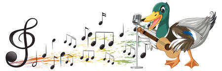 The duck play guitar, ukulele with music note illustrationのイラスト素材