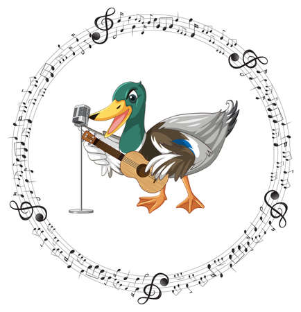 The duck play guitar, ukulele with music note illustrationのイラスト素材