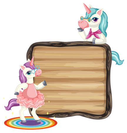 Isolated wooden banner with unicorn illustrationのイラスト素材