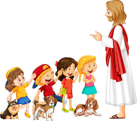 Jesus and children on white background illustrationのイラスト素材