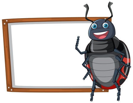 Isolated wooden banner with beetle illustrationのイラスト素材