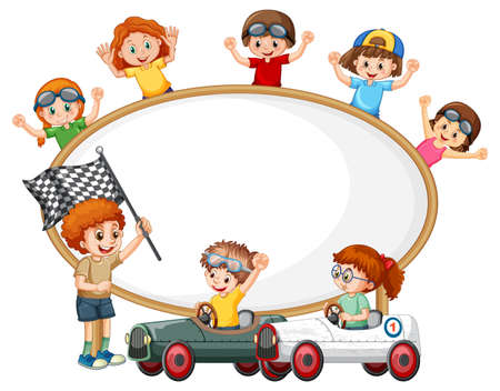 Isolated wooden banner with children illustrationのイラスト素材