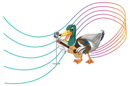 The duck play guitar, ukulele with music note illustrationのイラスト素材
