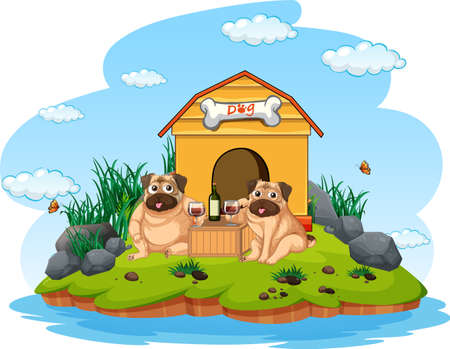 A puppy outside the doghouse illustrationのイラスト素材